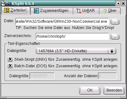 Screenshot von KSplit 0.6.0